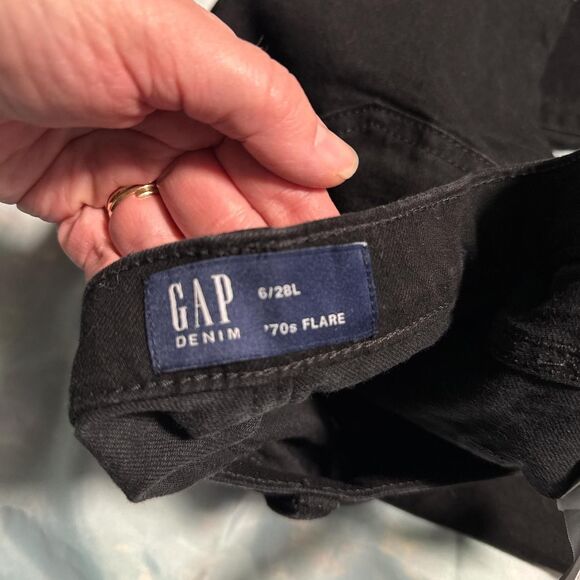Gap Women's Black Denim Jeans size 6 Tall Long flare jeans 70s Flare Bellbottoms - Picture 4 of 8